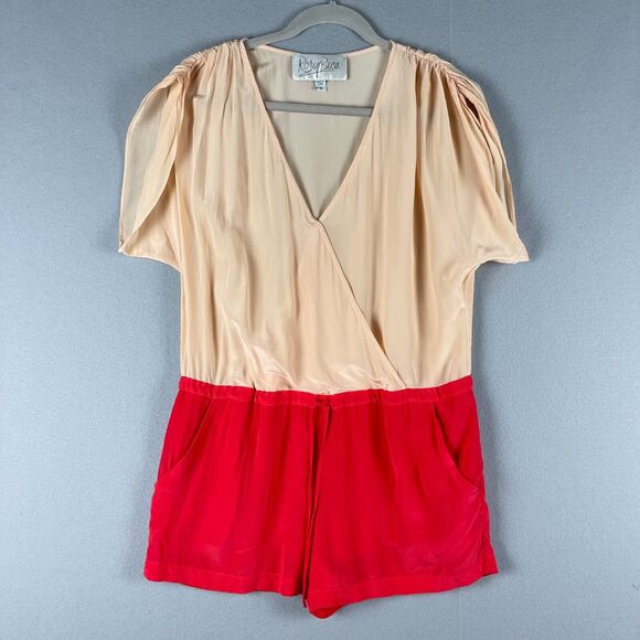 Rory Beca Silk Romper Womens Small Colorblock V-Neck Relaxed Bright - Picture 1 of 16
